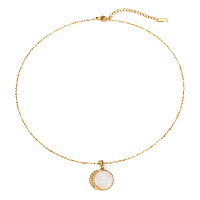 18K Gold-Plated Stainless Steel Necklace - Shell and Zircon Sun and Moon Pendant for Women