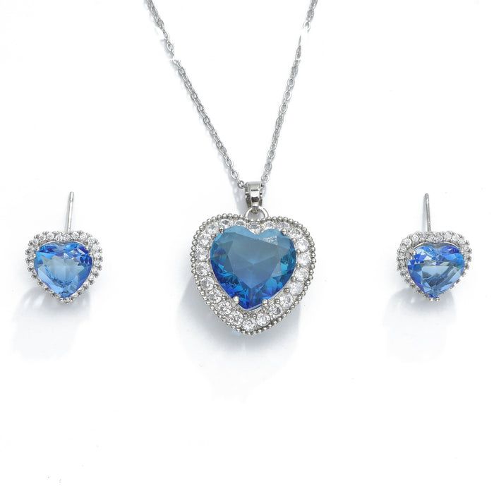 Luxurious Blue Heart Zircon Necklace Set - Trending Jewelry for Ocean-Inspired Fashion