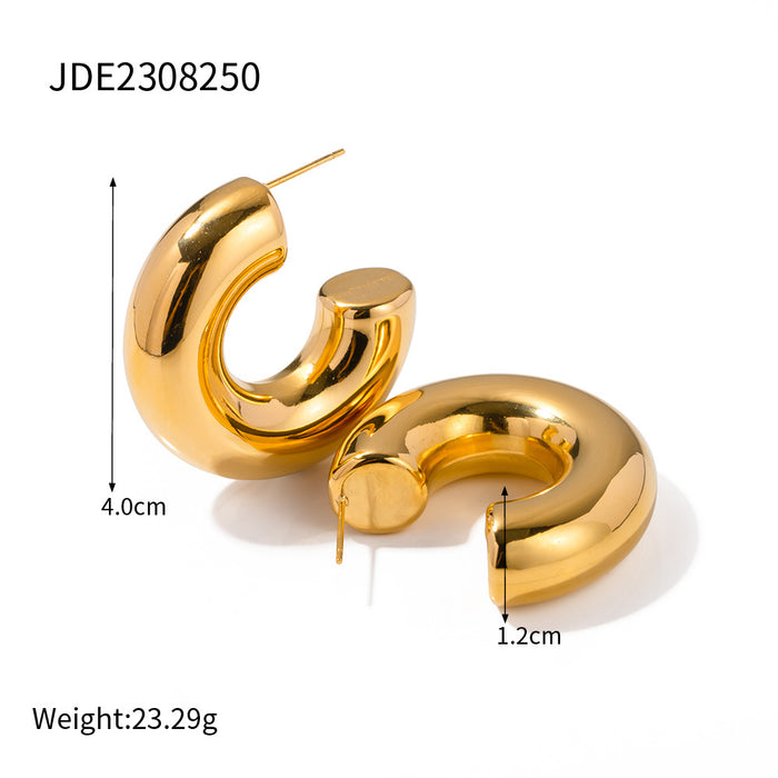 18K Gold Stainless Steel Hollow C-Shaped Earrings - INS Style Trendy Titanium Steel Jewelry