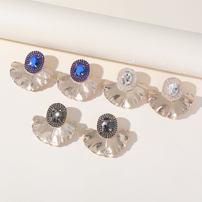 Oval Flower Rhinestone Earrings - Exaggerated Colorful Dangles for a Chic Look