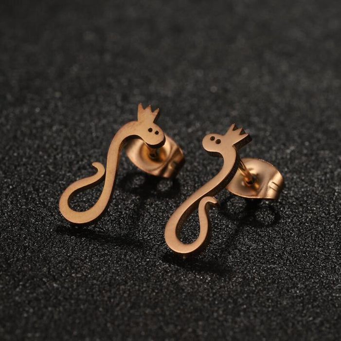 Crown Snake Stainless Steel Stud Earrings - Cute and Unique Animal Jewelry