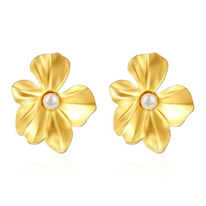 Pearl flower earrings retro luxury 18K earrings