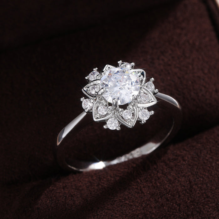 Anillo de boda para mujer con forma de copo de nieve y circonita cúbica