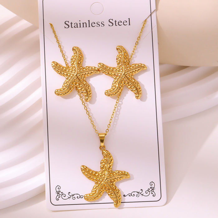 Wholesale 304 stainless steel hydraulic gold-plated earrings and necklace sets - wallojewerly 