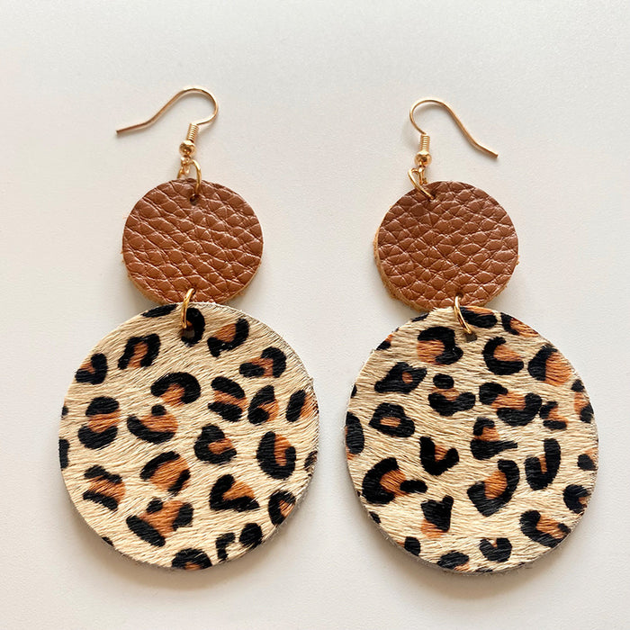 Pendientes de lágrima de cuero genuino con estampado de leopardo, diseño geométrico y de estrellas