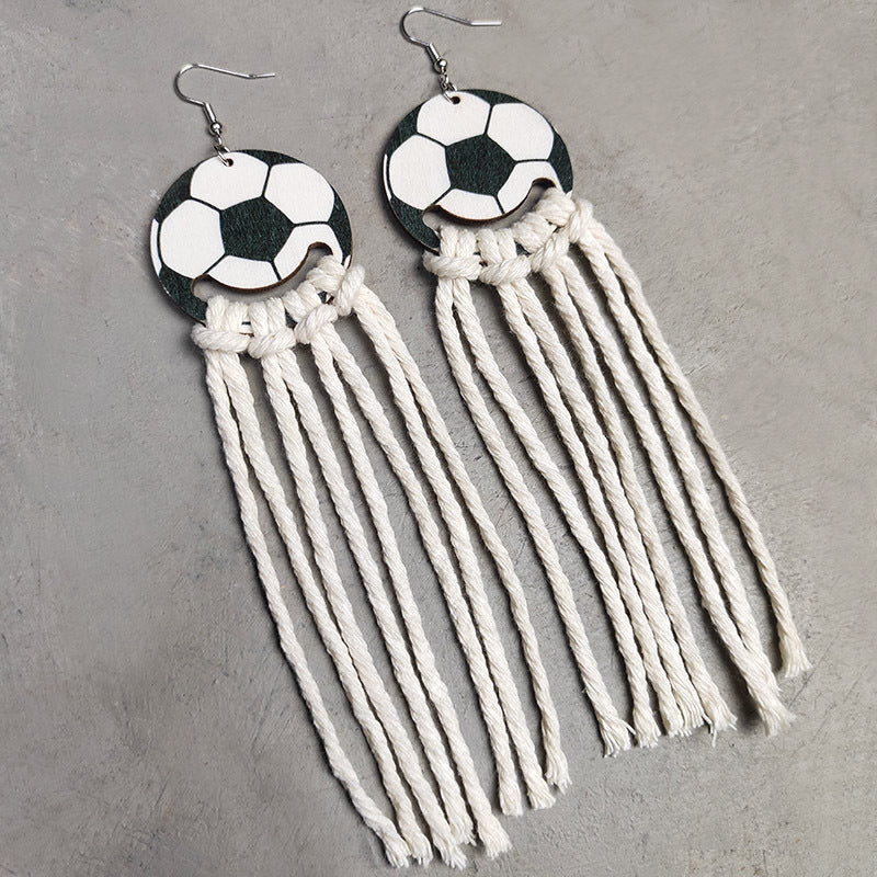 World Cup Long Tassel Earrings with Sports Themes