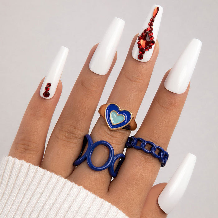 Niche design blue oil drop heart three-piece ring set