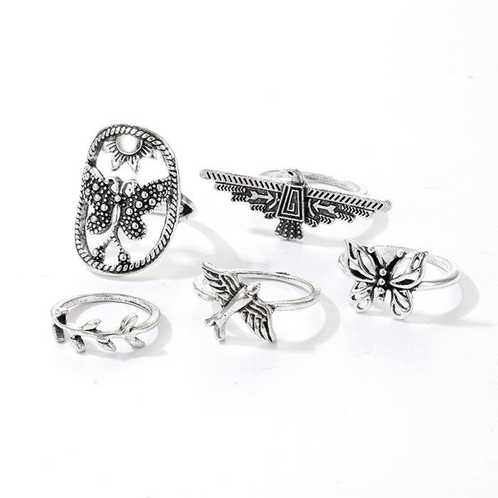 Micro-diamond-embellished palm moon snake ring set