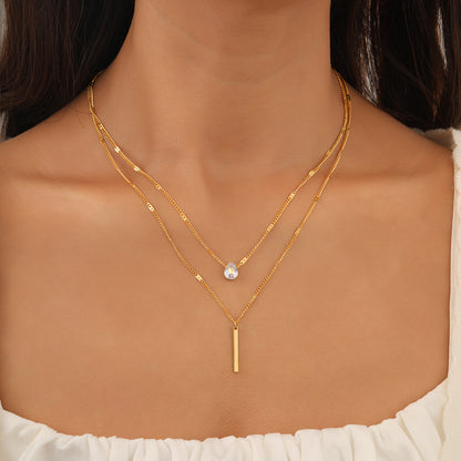 Gold alloy small sturdy strip multi-layer layered necklace - wallojewerly 