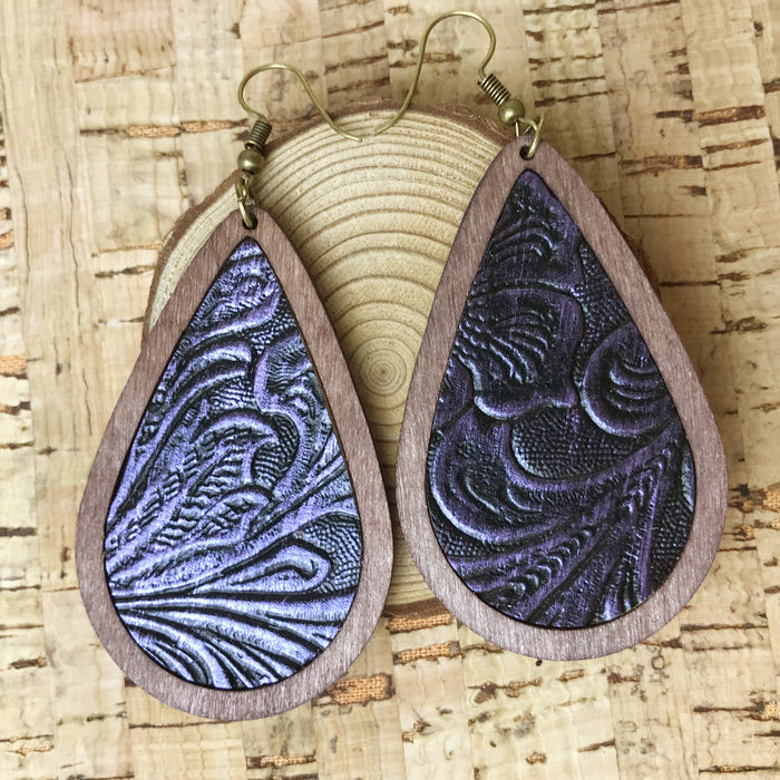 Wooden leaf earrings