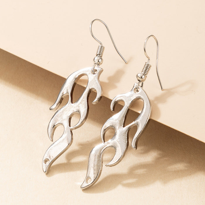 Flame geometric long trendy silver earrings