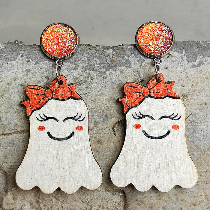 Halloween Wooden Ghost Earrings