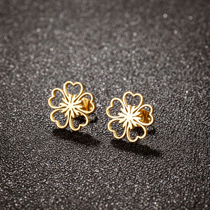 Flower earrings, French retro stainless steel female models elegant niche temperament simple small fresh earrings wholesale