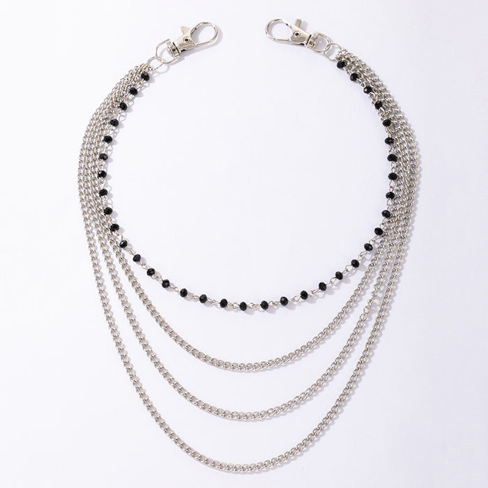 Black bead metal chain multi-layered punk hip-hop waist chain