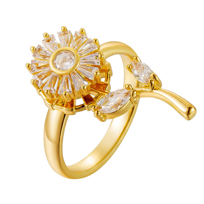 Wholesale diamond-encrusted sunflower and lucky clover rotating open rings