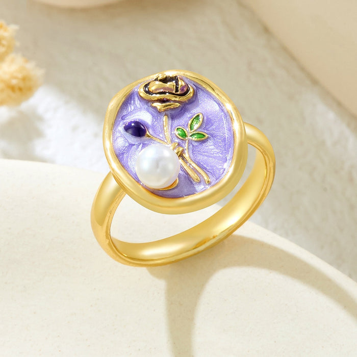 Wholesale copper micro-inlaid enamel painted drip flower open ring