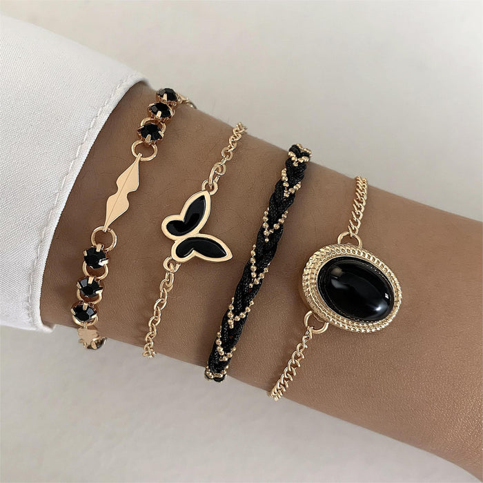 Bohemian Black Heart and Geometric Chain Bracelet Set – Ins-Style Women’s Jewelry