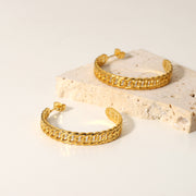 Trending 18K Gold Plated Stainless Steel Hoop Earrings - 35mm Gold Cuban Link C-Shaped Earrings for Women - wallojewerly 