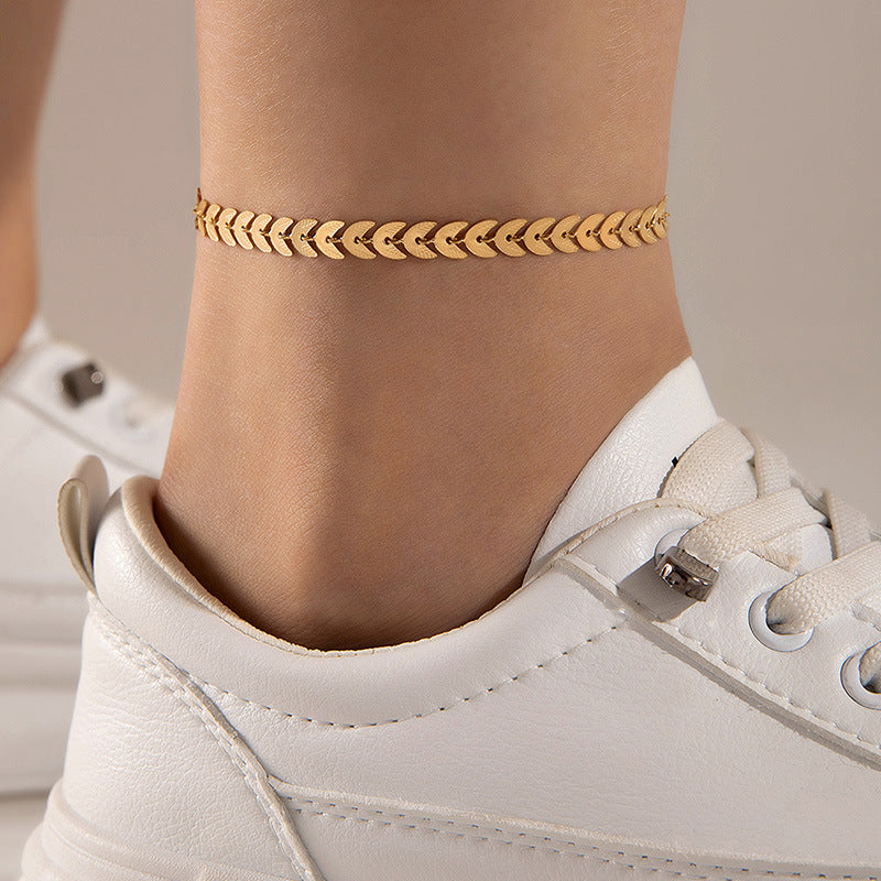 Single Layer Plane Chain Anklet - Minimalist Gold Foot Jewelry