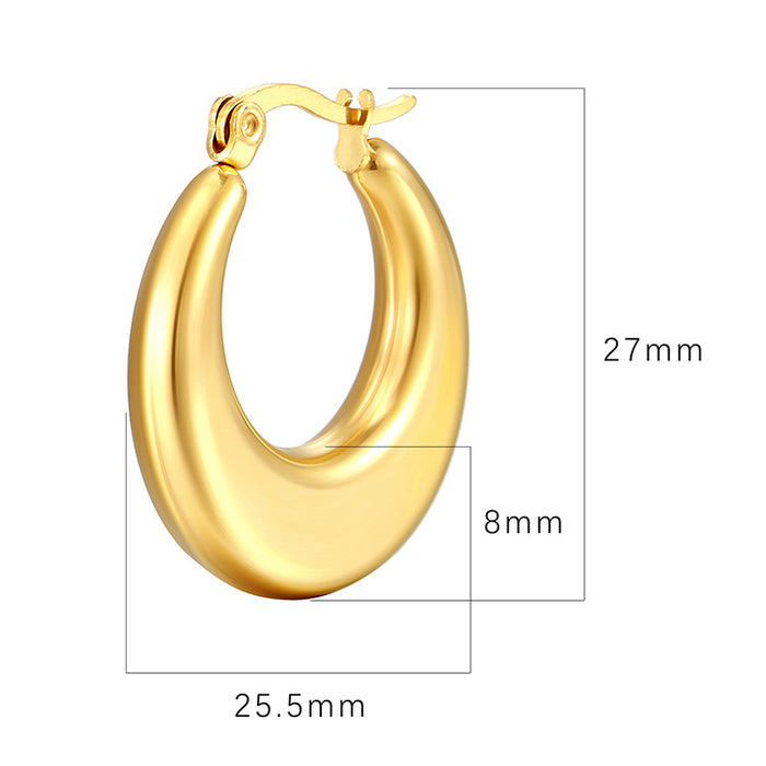 Oval earrings, simple and cool style, stainless steel earrings