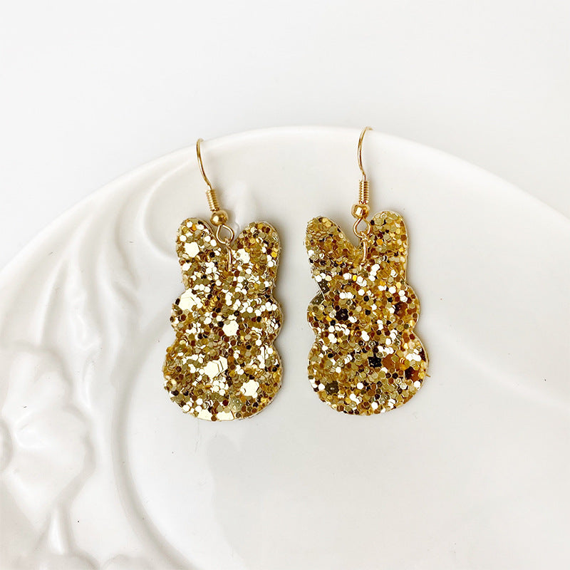 Easter Bunny Earrings with Colorful Glitter Design