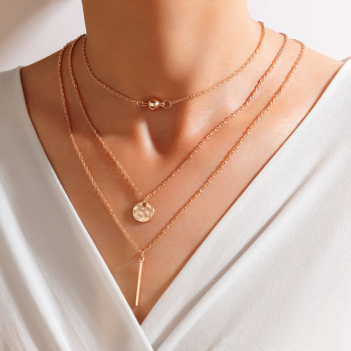 Metal Bar Pendant Necklace – Trendy Multi-Layer Choker