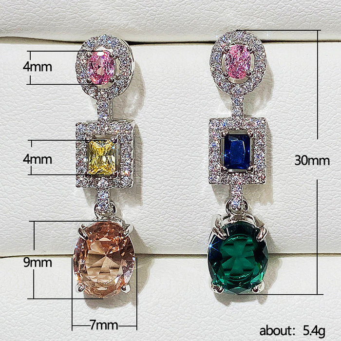 Colored Oval Zircon Earrings