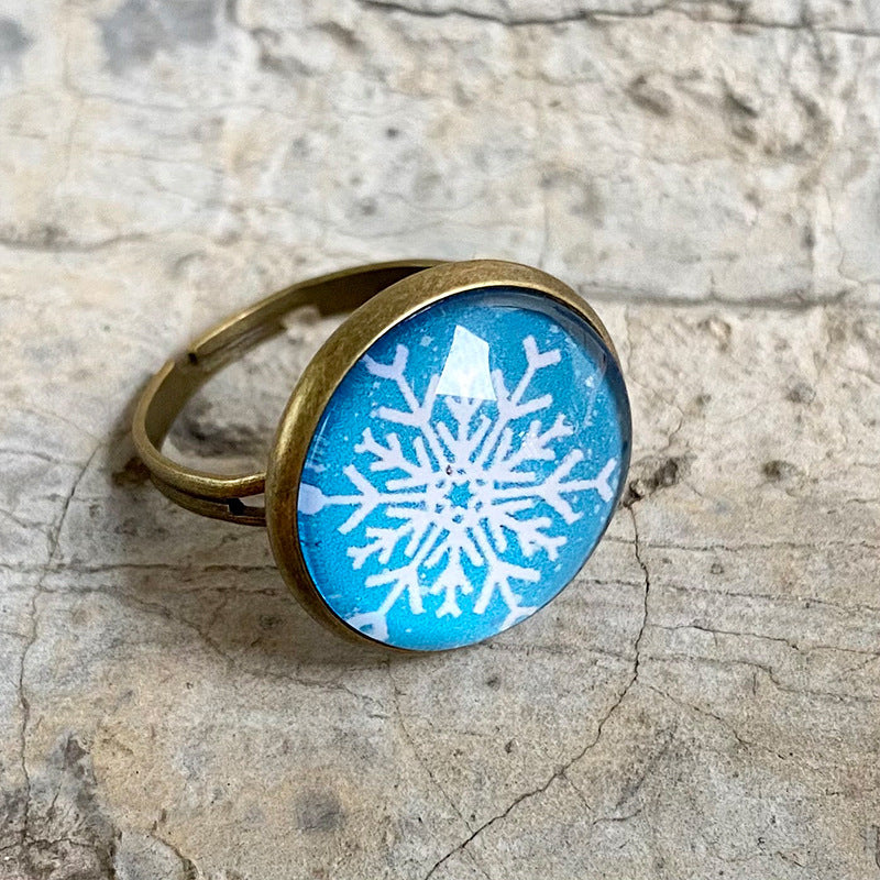 Glass Open Ring with Time Gemstone for Christmas and Halloween - Unique and Trendy Western Style for Women - wallojewerly 