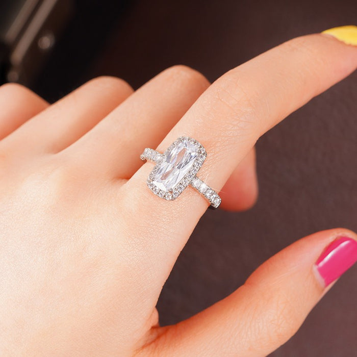 Geometric zircon ring rectangular creative engagement ring