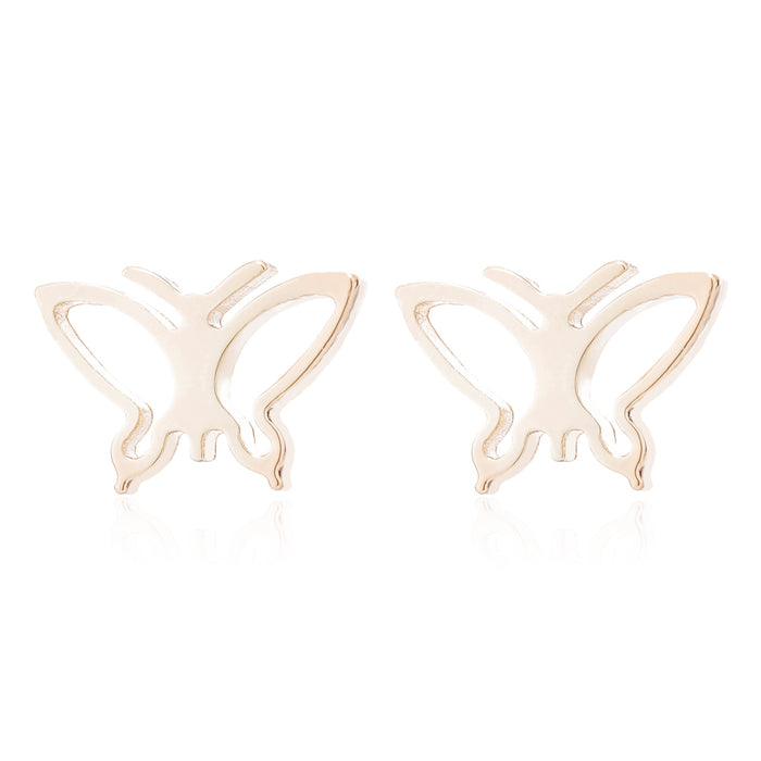 Butterfly earrings, double stainless steel female models small fresh hollow Korean style wings Yiwu small commodity wholesale