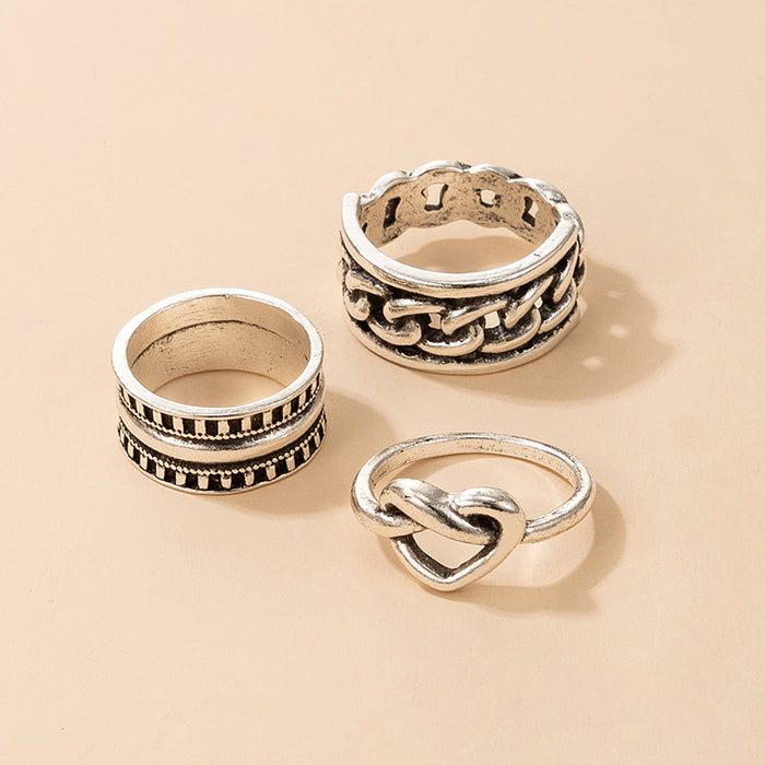 Personalized ethnic style chain love ring 3-piece set