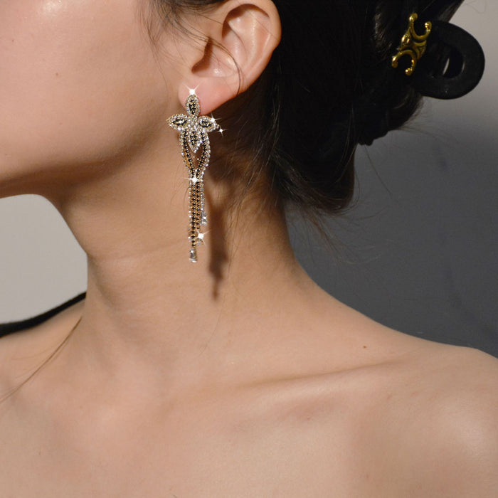 Runway-Style Rhinestone Earrings - Colorful Long Tassel Jewelry for Evening Wear