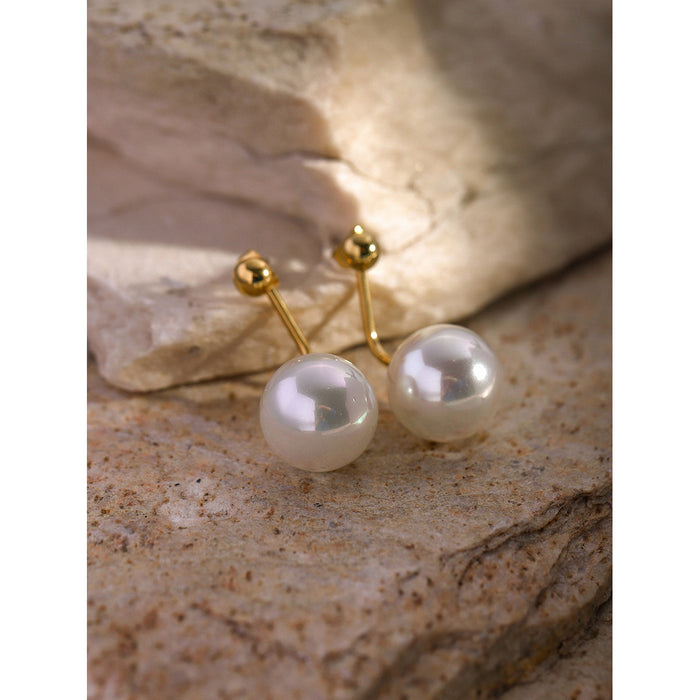 16K Gold-Plated Stainless Steel Pearl Earrings - Minimalist Double Pearl Jewelry for Women