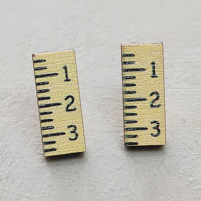 School season ruler wooden earrings