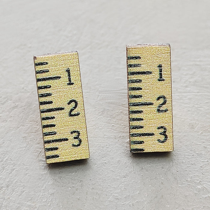 School season ruler wooden earrings