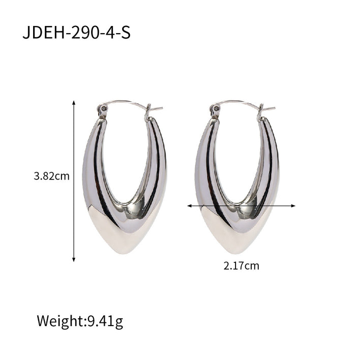 Stainless Steel French Style Smooth Hollow Hoop Earrings - Fashionable Circle Earrings for Women