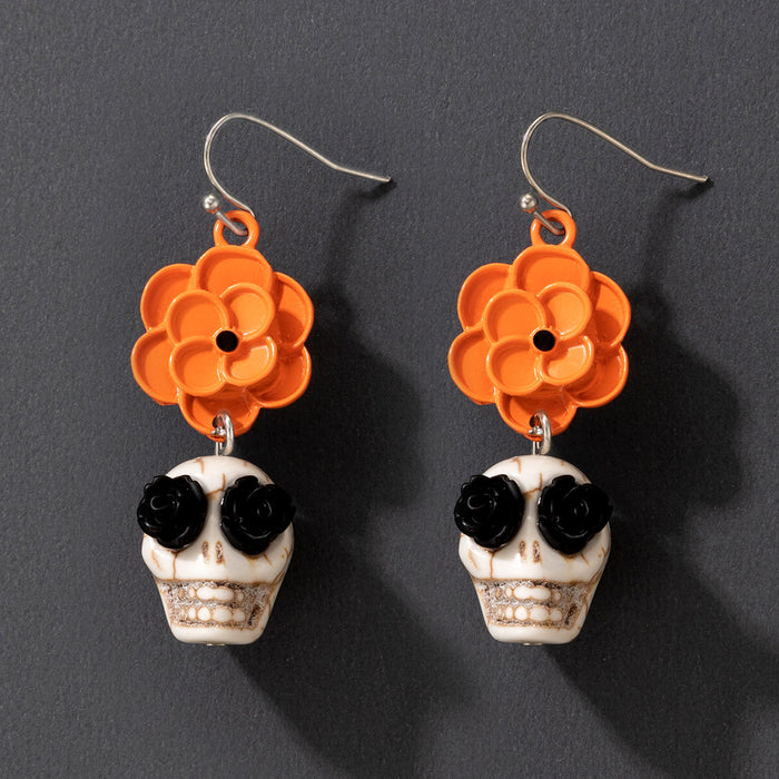 Pendientes de cuerda elástica con cuentas de arroz de colores y calaveras de Halloween