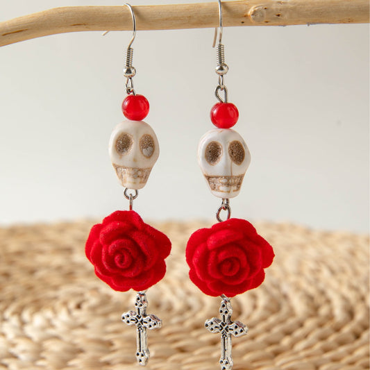 Halloween fun skull cross earrings creative rose earrings for women