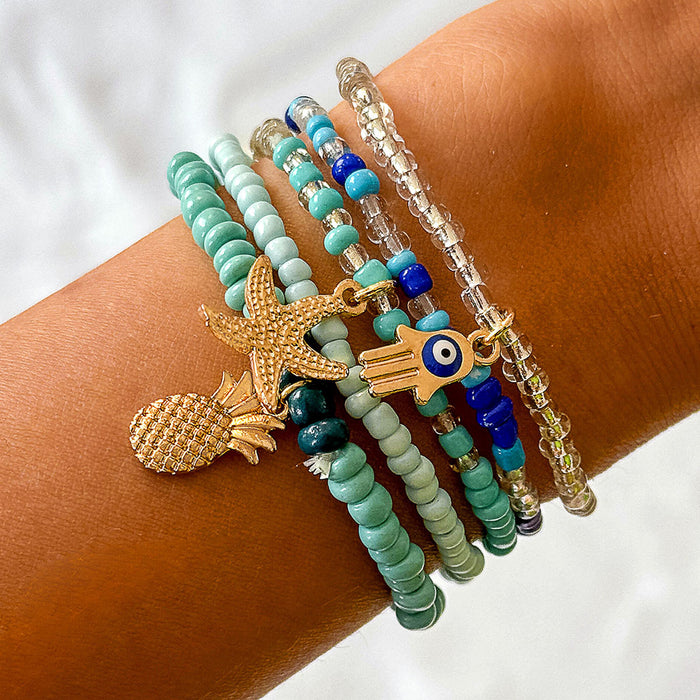 Bohemian Shell and Pineapple Bracelet Set – Ocean-Inspired Layered Jewelry