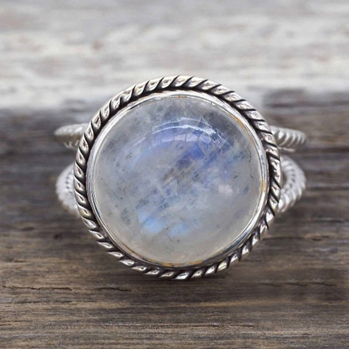 Exaggerated imitation moonstone ring European and American retro double-layer ring popular fashion ring