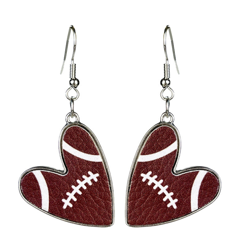 Football Heart Leather Earrings with Multicolor Football Mom Design