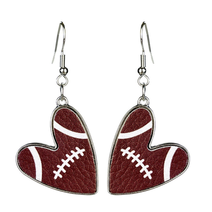 Heart Shaped Leather and Metal Earrings with Sports Season Design