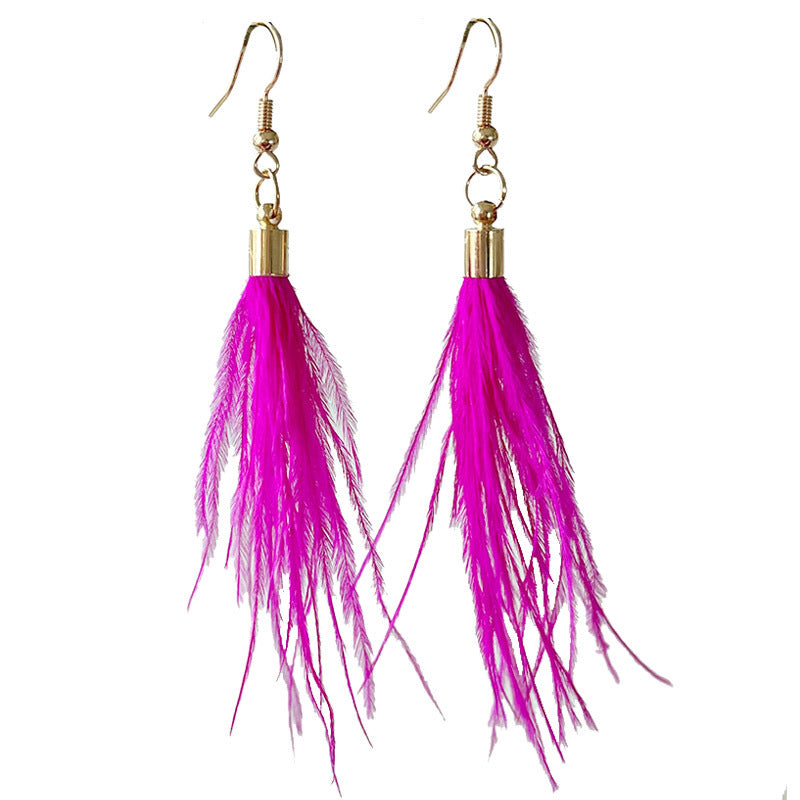 Pink Ostrich Feather Earrings with Barbie Pink Party Style for Christmas