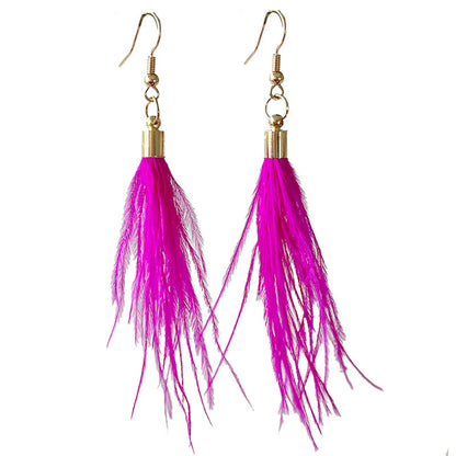 Pink Ostrich Feather Earrings with Barbie Pink Party Style for Christmas