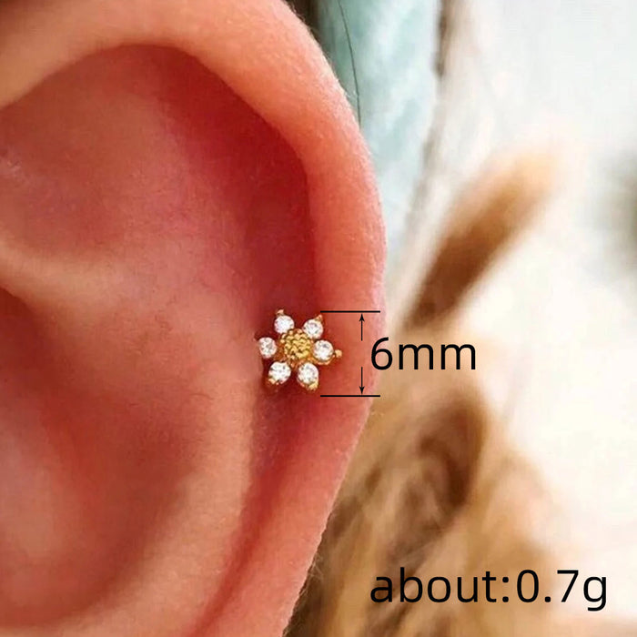 Flower ear bone stud zircon simple student earrings