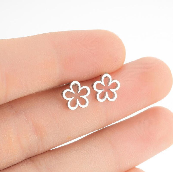 Floral Hollow Stainless Steel Stud Earrings - French-Style Vintage Jewelry - wallojewerly 