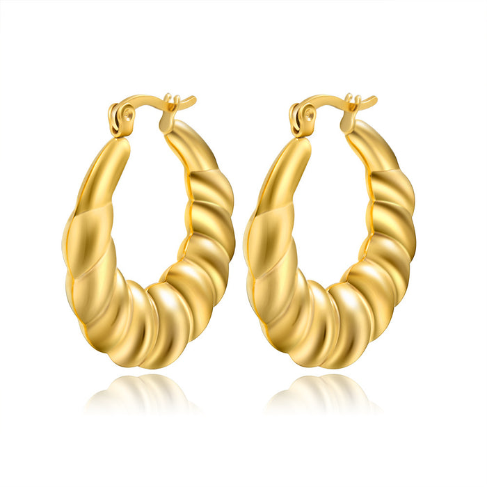 Pendientes redondos huecos de acero inoxidable chapados en oro de 18 quilates, pendientes sencillos para mujer