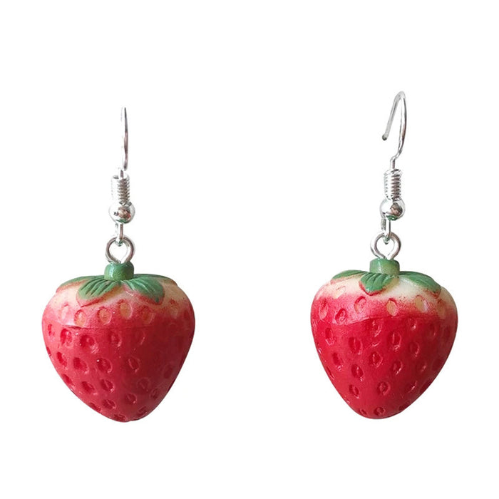 Strawberry resin earrings simple temperament small fresh girl heart earrings