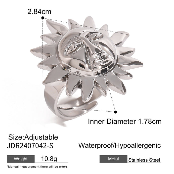 Stainless steel exaggerated sunflower open ring high-end