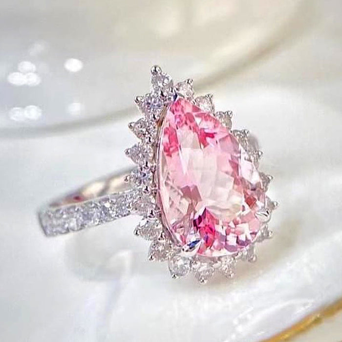 Pink teardrop zircon ring Little Red Book ice flower pear-shaped ring jewelry